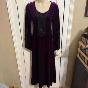Vintage Cykxtees Purple Black Velvet Medieval Gothic Maxi Dress Gown Medium